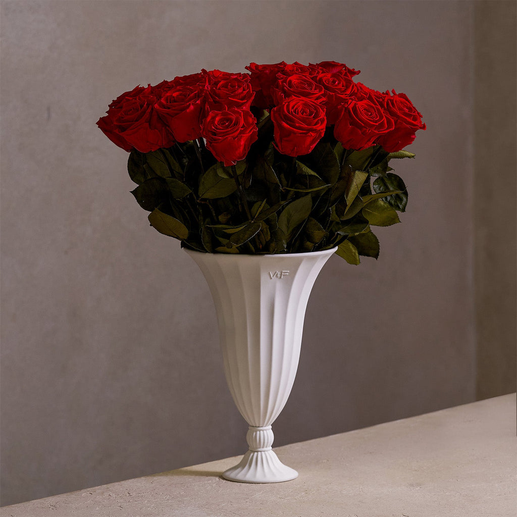 24 Long-stem Roses In Porcelain Vase 