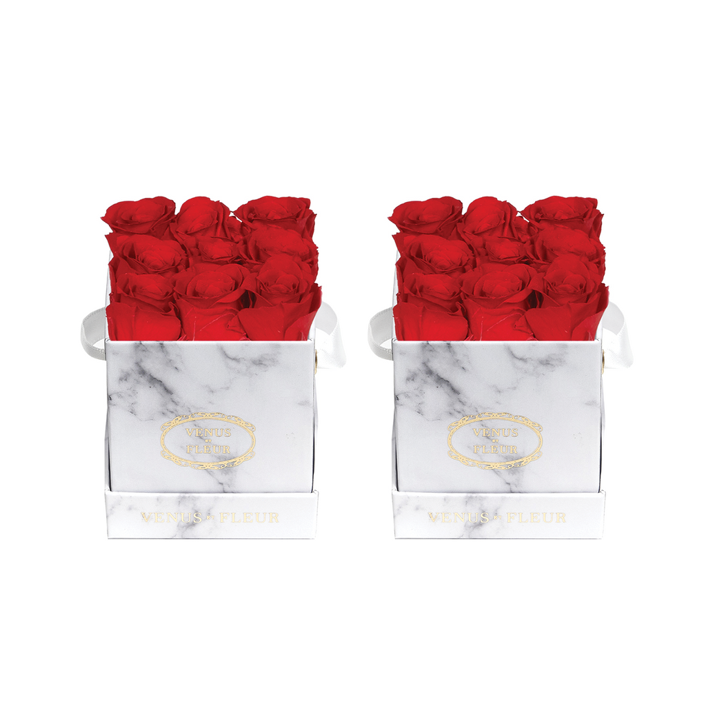 Le Mini Square, White Marble, Red, Pack of 2 Minis, Venus et Fleur