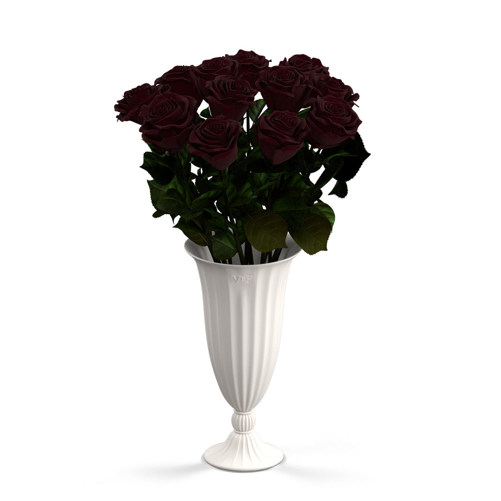 Aphrodite Porcelain Vase, One Dozen, Burgundy, 12 Long-Stem Eternity Roses, Venus et Fleur