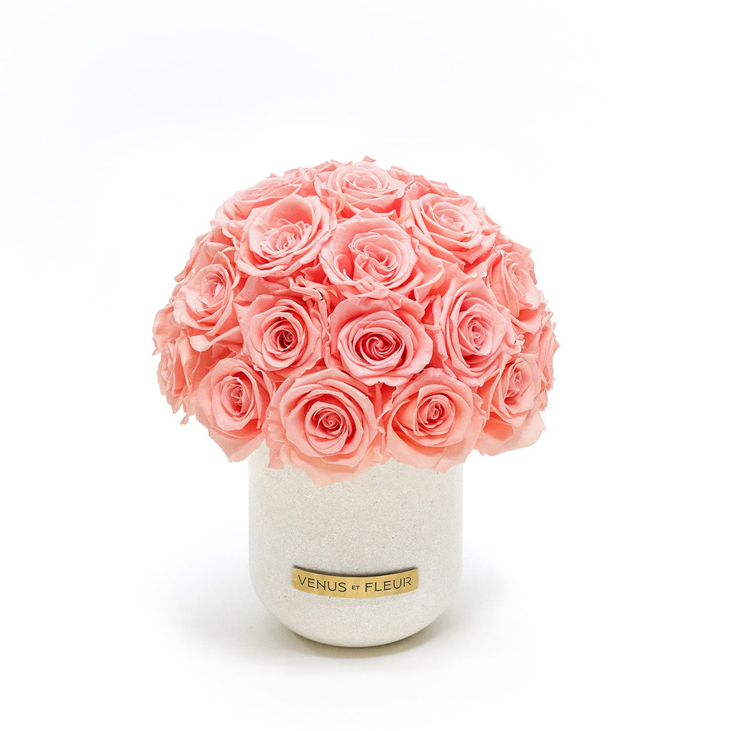 Demi Sandstone Vase, Roses, Conch Pink, Over 20 Eternity Roses, Venus et Fleur