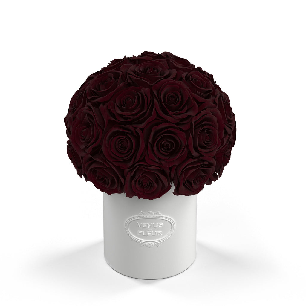 Fleura Porcelain Vase, Roses, Burgundy, 24-26 Eternity Roses, Venus et Fleur