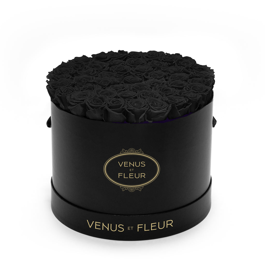 Large Round, Black Classic, Black, 42-49 Eternity Roses, Venus et Fleur