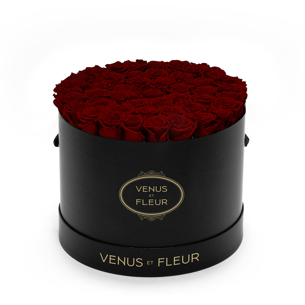 Large Round, Black Classic, Burgundy, 42-49 Eternity Roses, Venus et Fleur