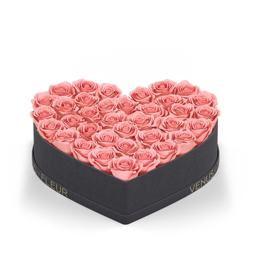 Large Heart, Grey Suede, Conch Pink, 36 Eternity Roses, Venus et Fleur