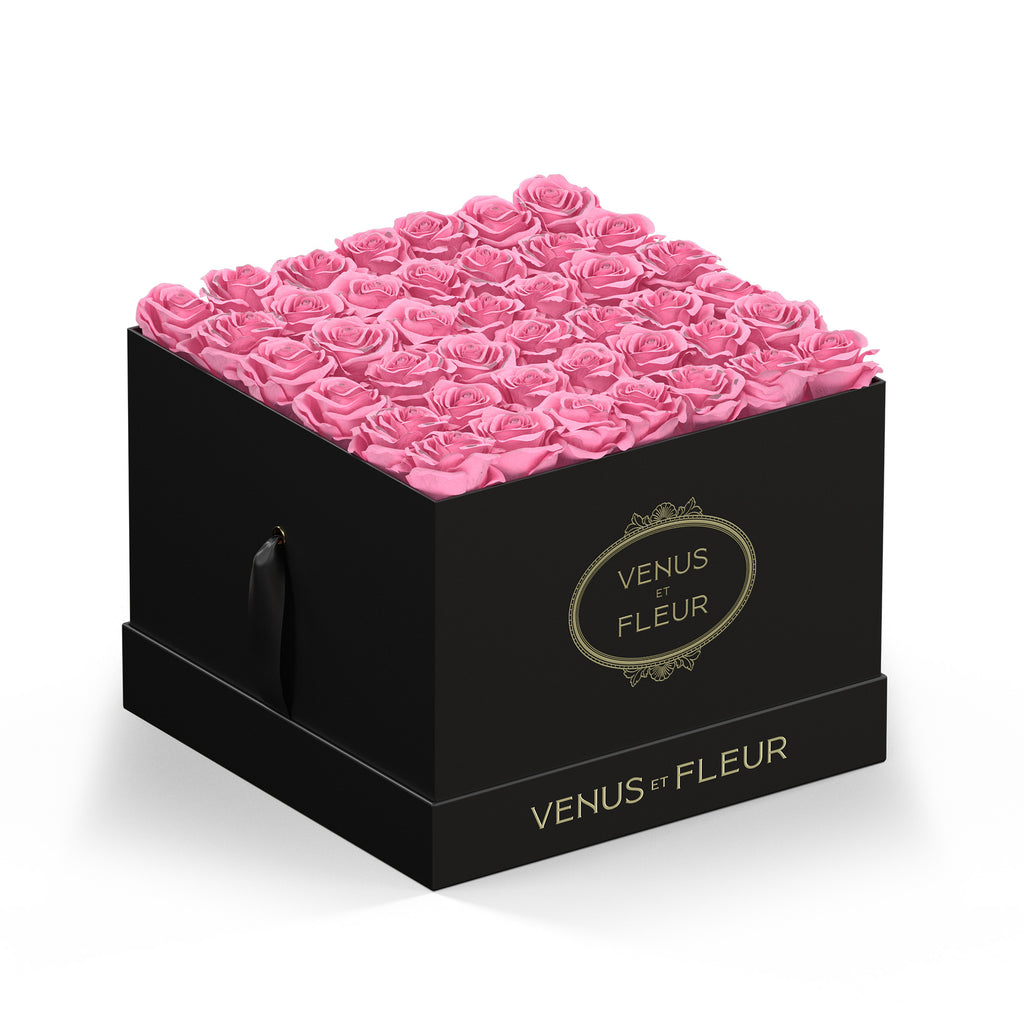 Large Square, Black Classic, Pink, 42-49 Eternity Roses, Venus et Fleur