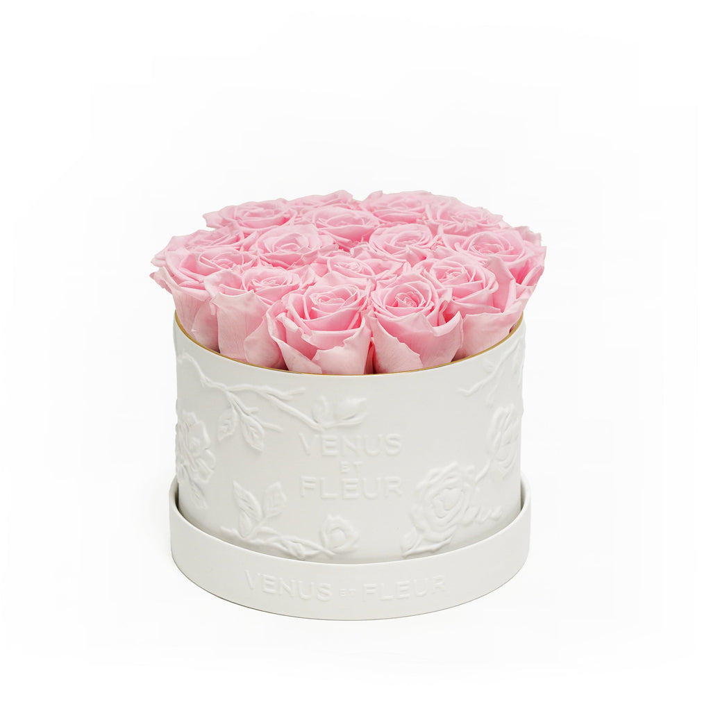 Small Round Porcelain Vase, Porcelain, Pink, 13-15 Eternity Roses, Venus et Fleur