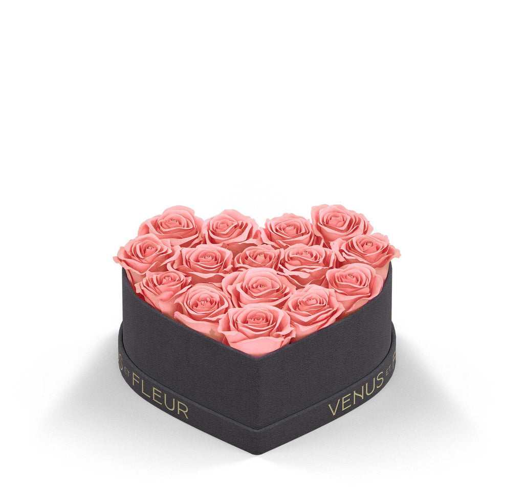 Small Heart, Grey Suede, Conch Pink, 15-17 Eternity Roses, Venus et Fleur