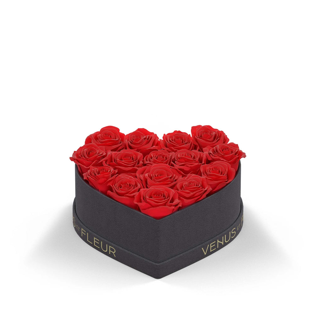 Small Heart, Grey Suede, Red, 15-17 Eternity Roses, Venus et Fleur