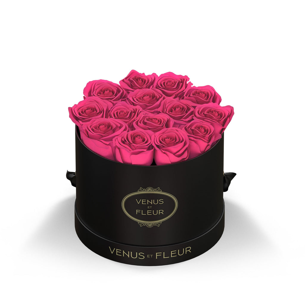 Small Round, Black Classic, Hot Pink, 13-15 Eternity Roses, Venus et Fleur