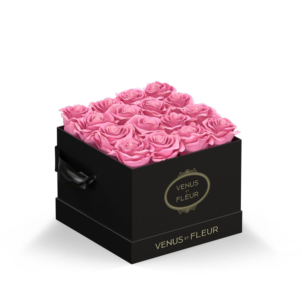 Small Square, Black Classic, Pink, 16 Eternity Roses, Venus et Fleur