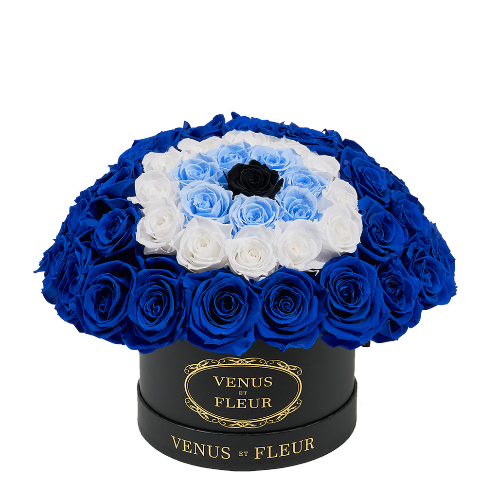 Evil Eye Symbol in Le Petit Round Black Box - Preserved Roses - Venus et  Fleur