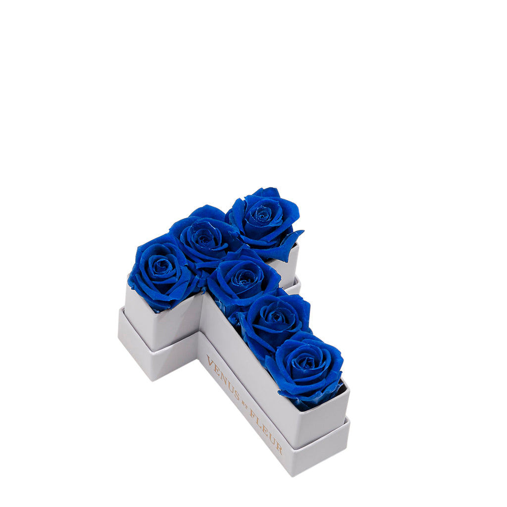 Le Mini Letter - T, T, White Classic, Deep Blue, Eternity Rose Letters, Venus et Fleur